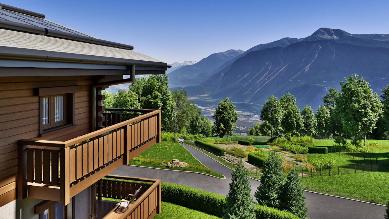 3D architectural visualization emphasizing spatial quality and investment value of luxury mountain properties