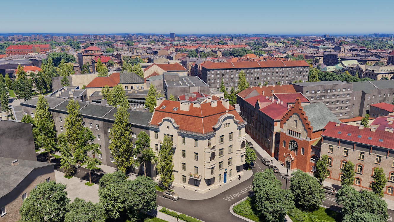 Interactive 3D architectural visualization of historic Wenecja 1 tenement house revitalization in Krakow city center