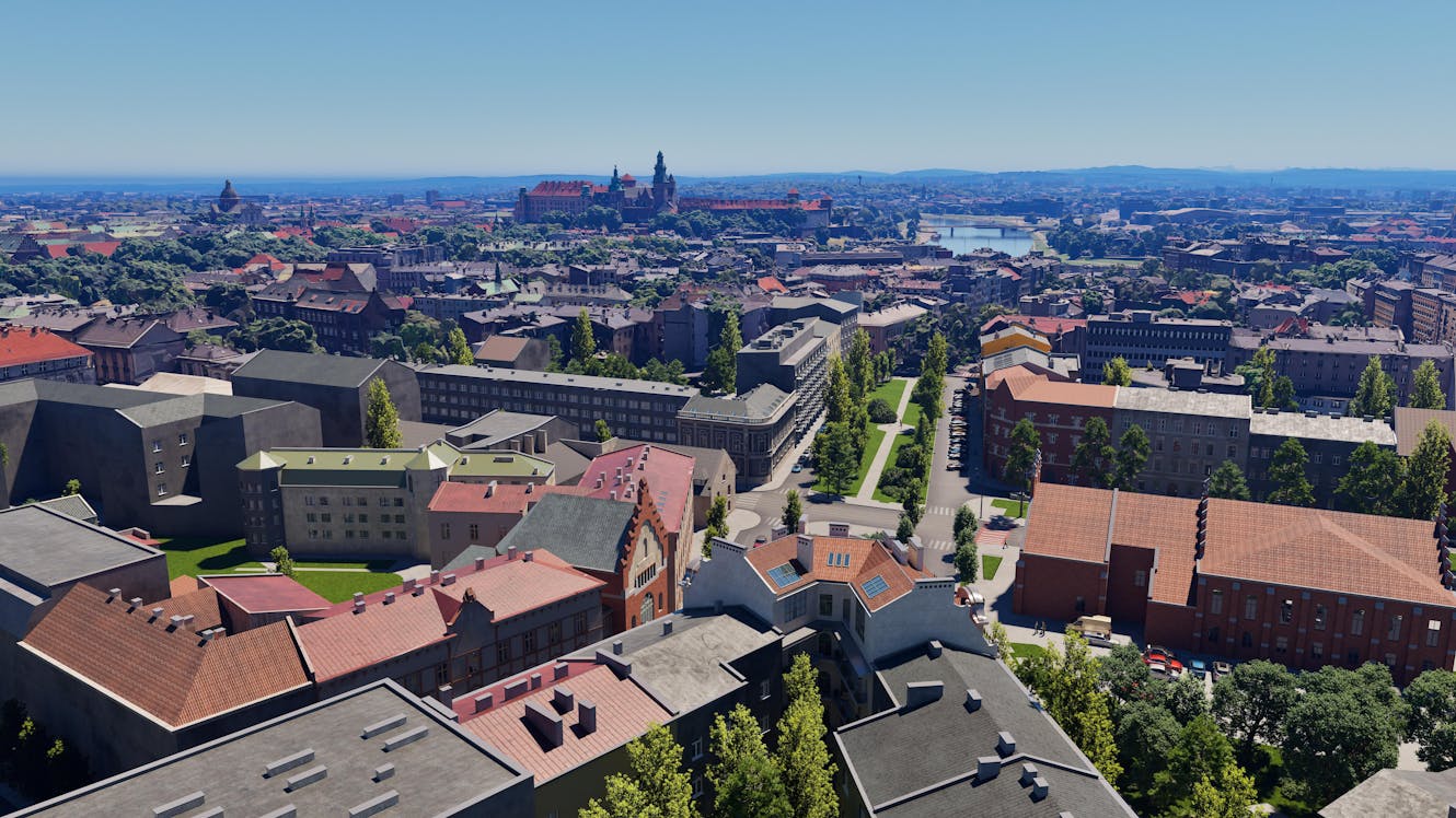 Photorealistic 3D rendering of revitalized corner tenement house at Wenecja and Garnczarska streets intersection
