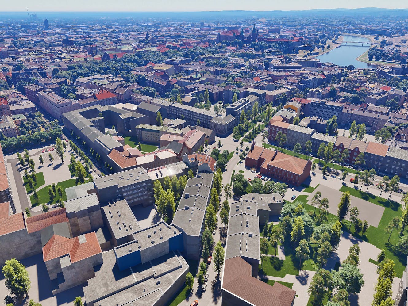 Interactive presentation of historic tenement house relationship with Krakow urban landscape and city panorama