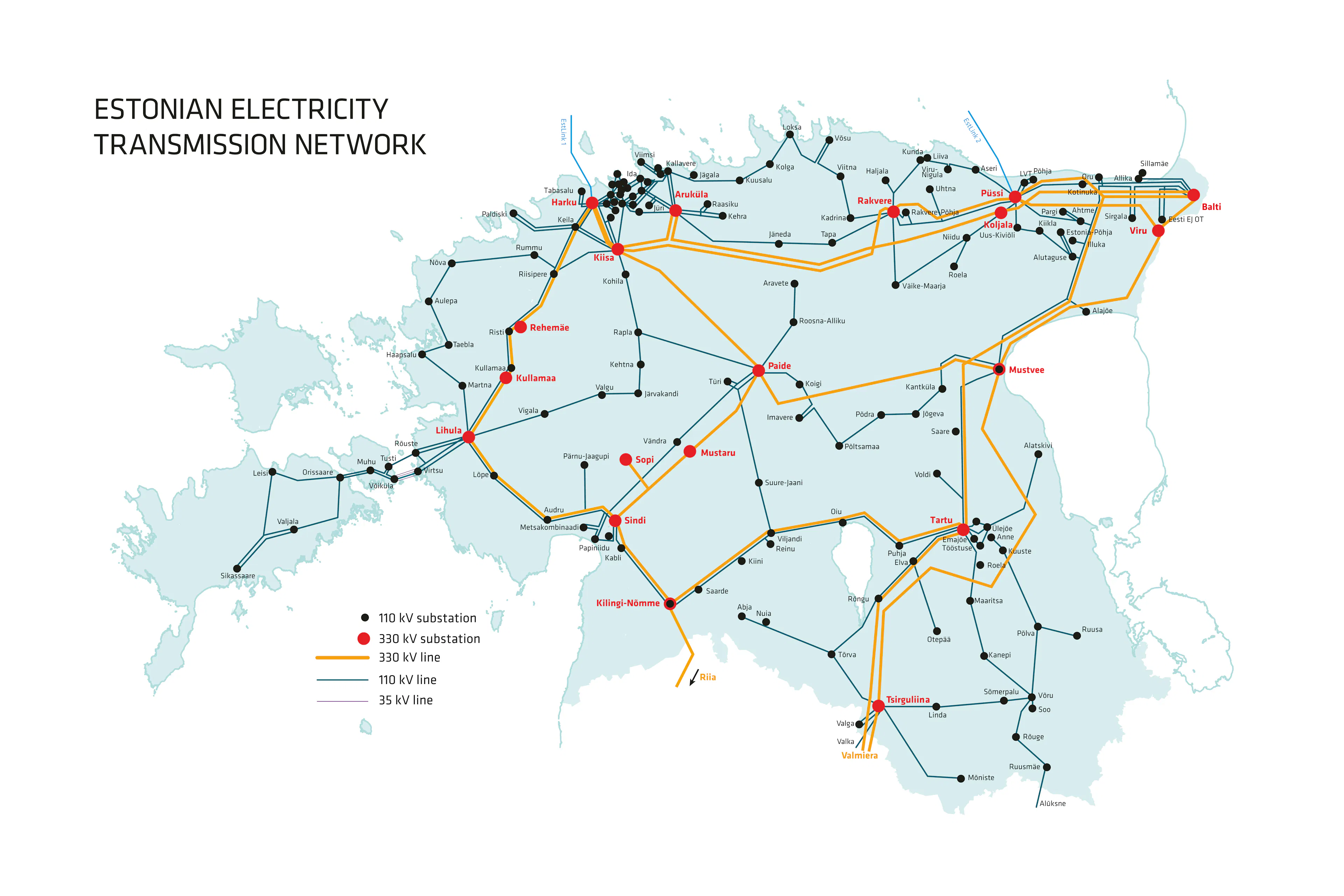 Estonian electricity transmission system map 2026