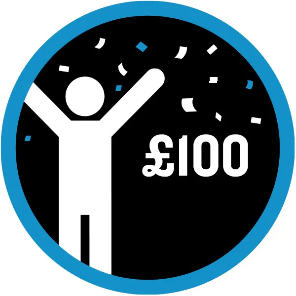 £100 raised badge.