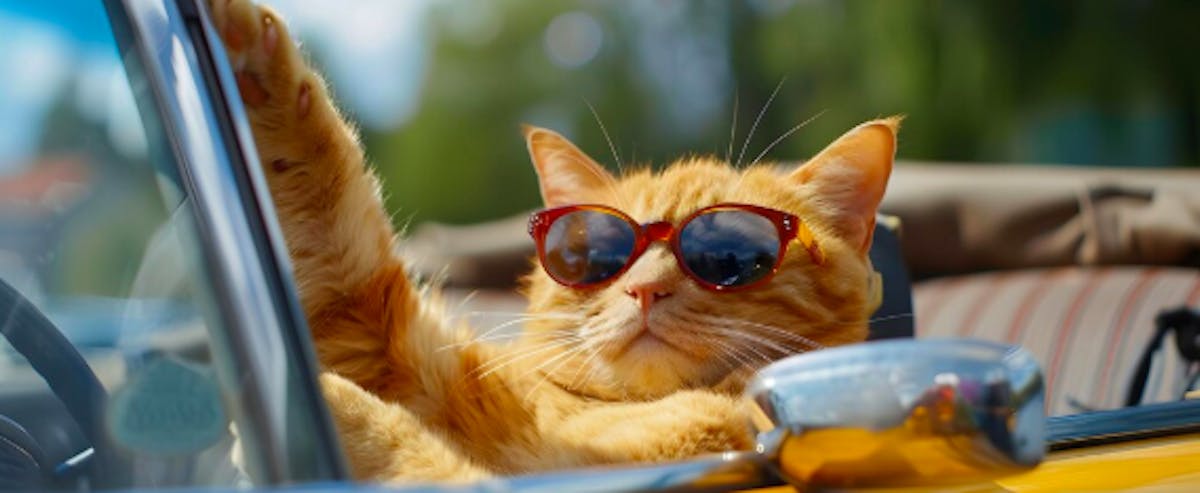 кіт за кермом кабріолету