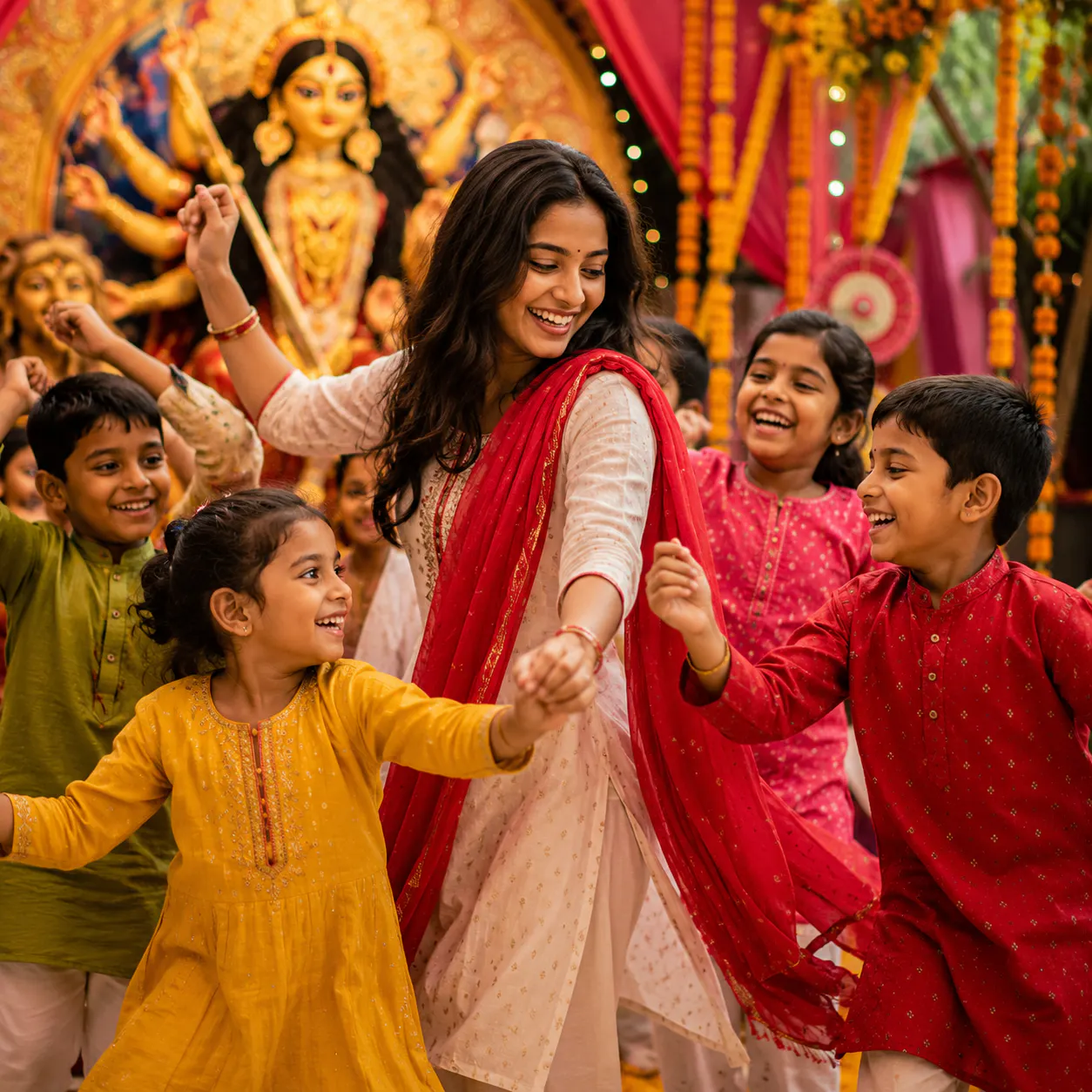 Durga Puja Celebration with Colony Children