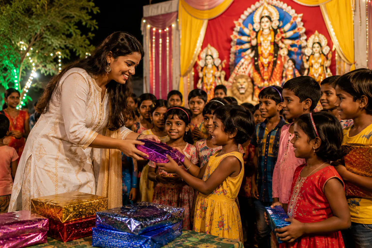 Durga Puja Celebration with Colony Children