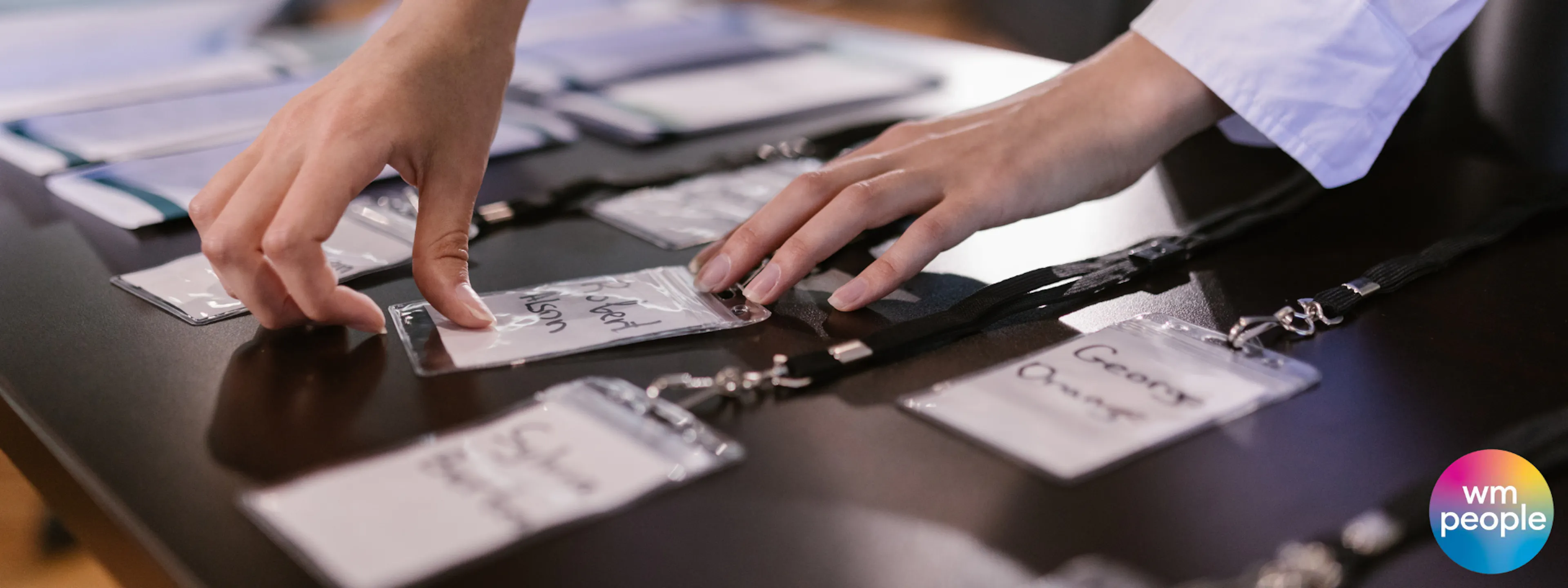 name lanyards on a table