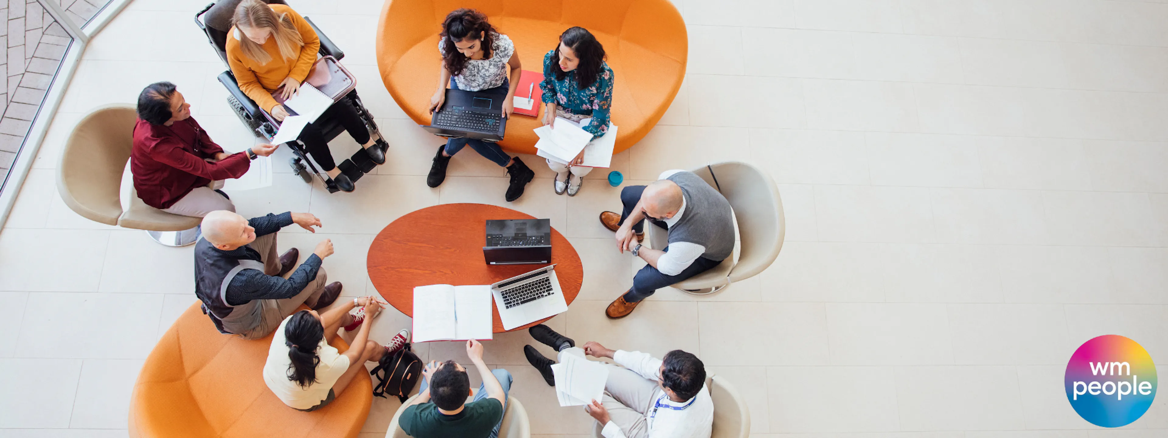 aerial view of an inclusive team