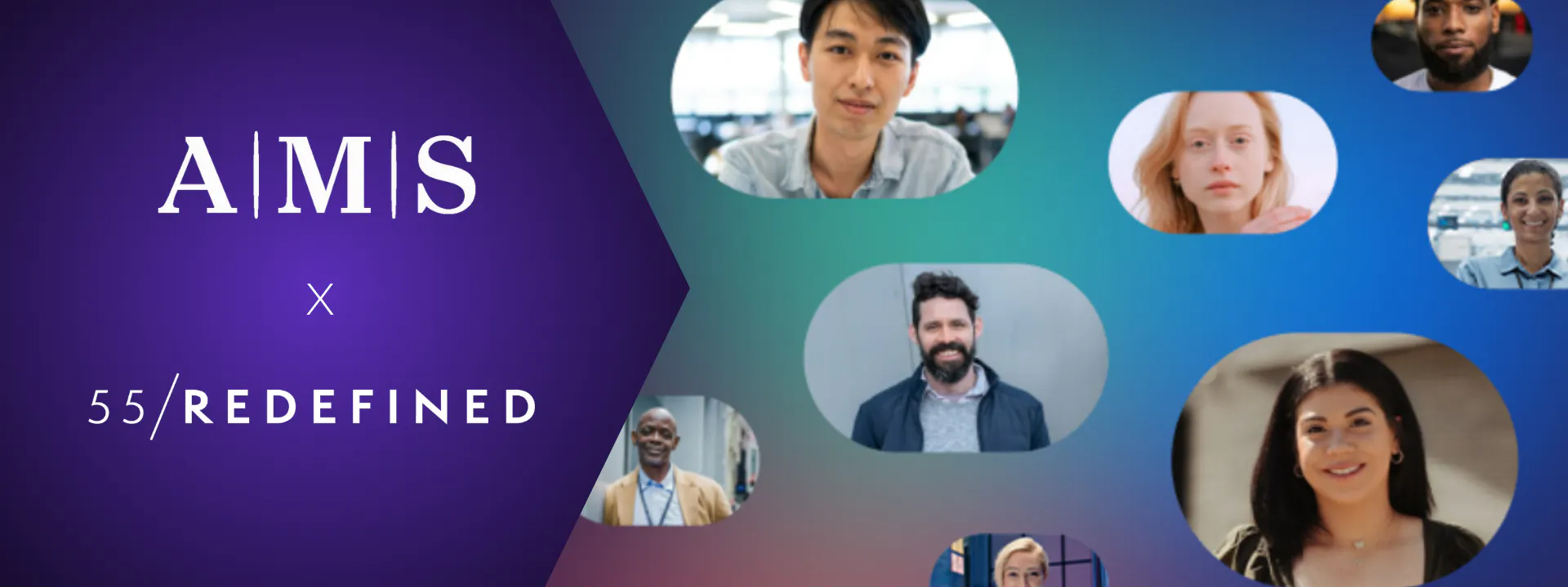 AMS x 55/Redefined graphic showing multigenerational employees