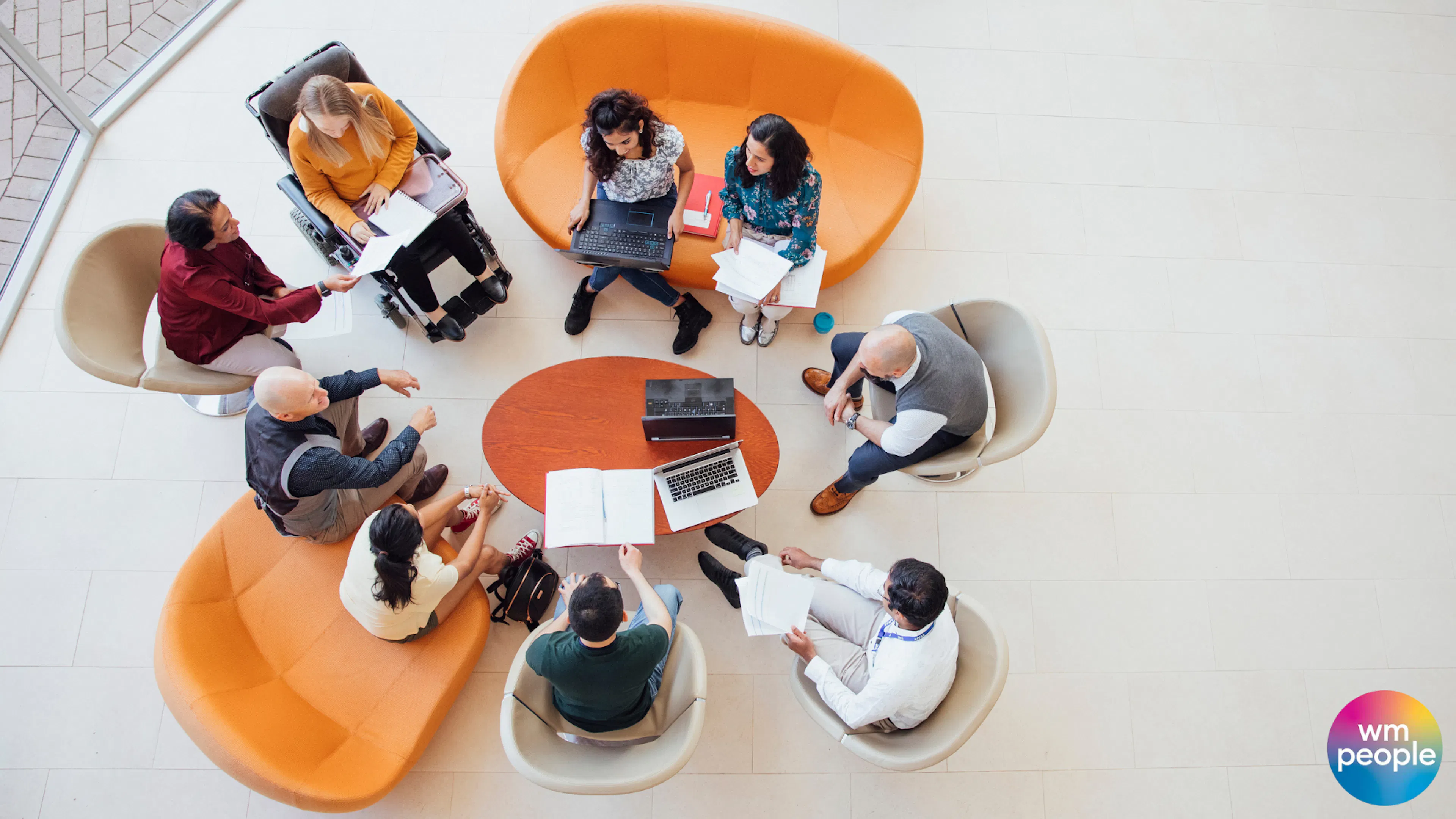 aerial view of an inclusive team