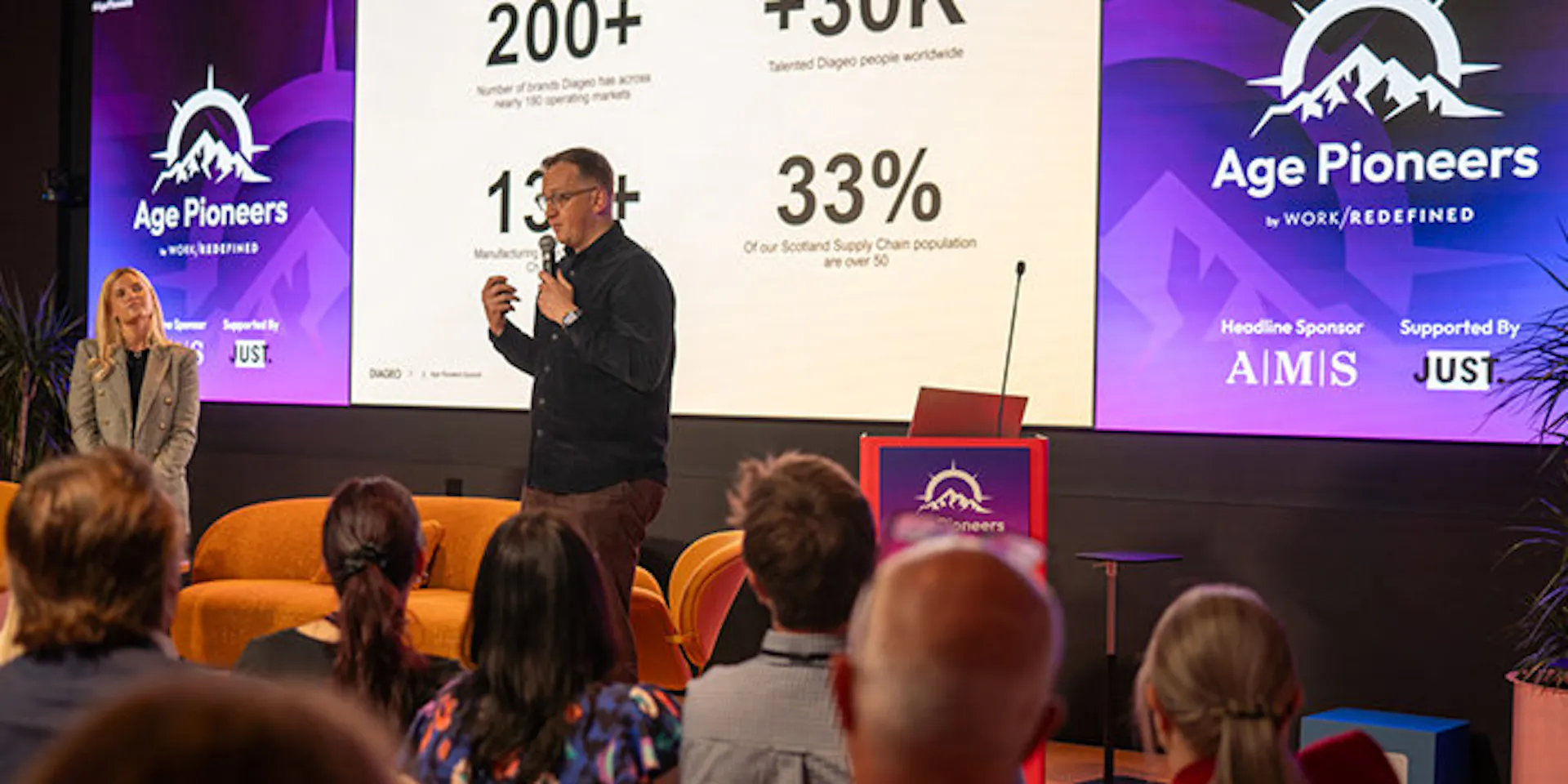 Diageo speaker presenting at an Age Pioneers event