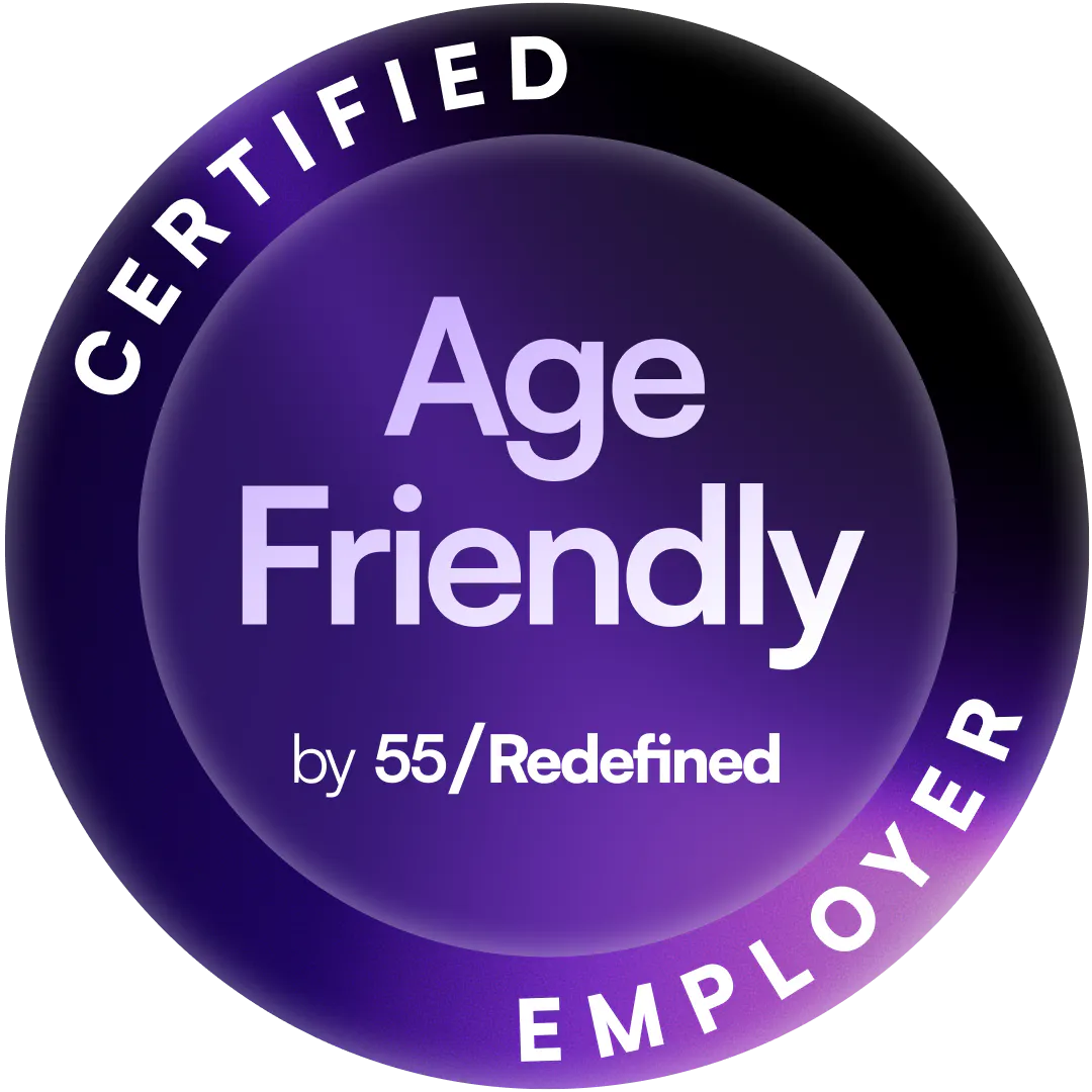 Certified Age-Friendly Employer badge, by 55/Redefined