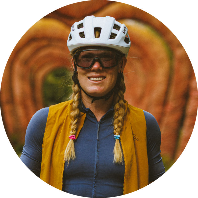 Portrait of Meaghan Hackinen in a helmet and yellow vest
