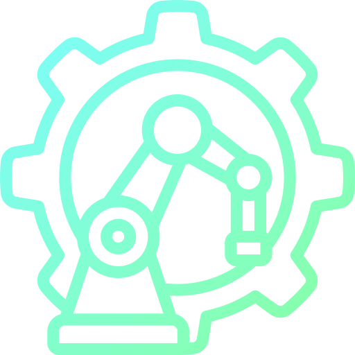 Line icon of a robotic arm inside a gear for process automation
