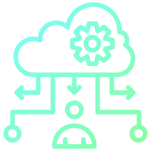Line icon of a cloud with a gear branching out to connected users