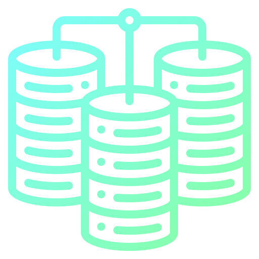 Line icon of stacked database cylinders linked together for big data platforms