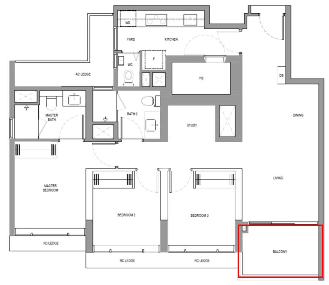 north gaia 3 bedroom yard study balcony floor plan