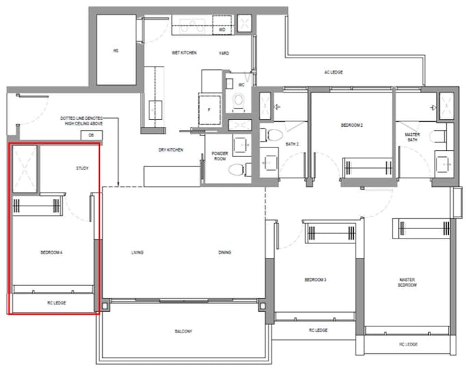 north gaia 4 bedroom floor plan bedroom 4 and study area 