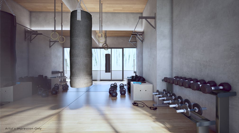 A fitness junkie's playground lies in TEDGE condo, where they can toy around with free weights and CrossFit equipment.
