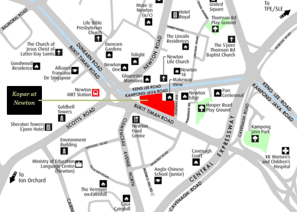 Map of the vicinity around Kopar at Newton