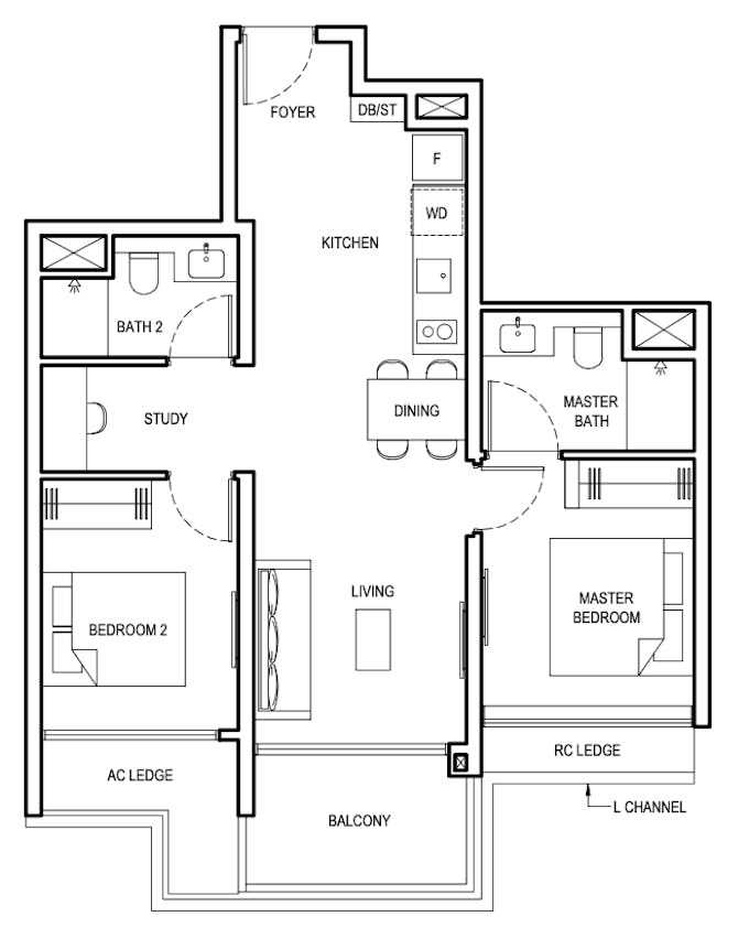 grand dunman 2 bedroom study floor plan 