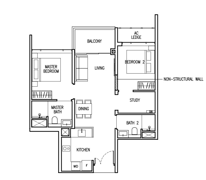 the commodore 2 bedroom floor plan 743 sq ft