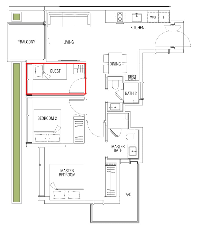 jervois mansion 2 bedroom guest room floor plan