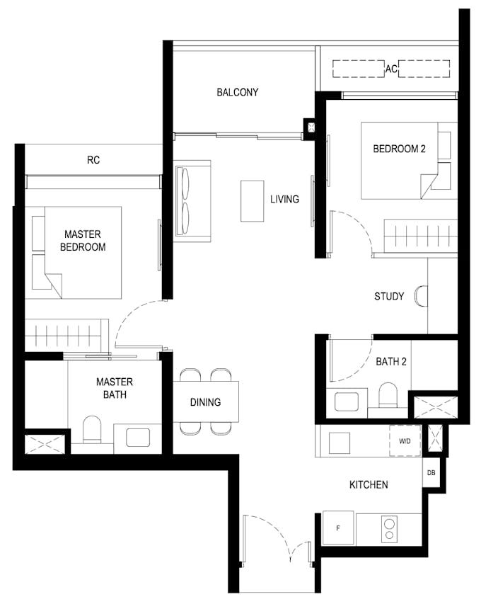 lentor hills residences 2 bedroom study floor plan