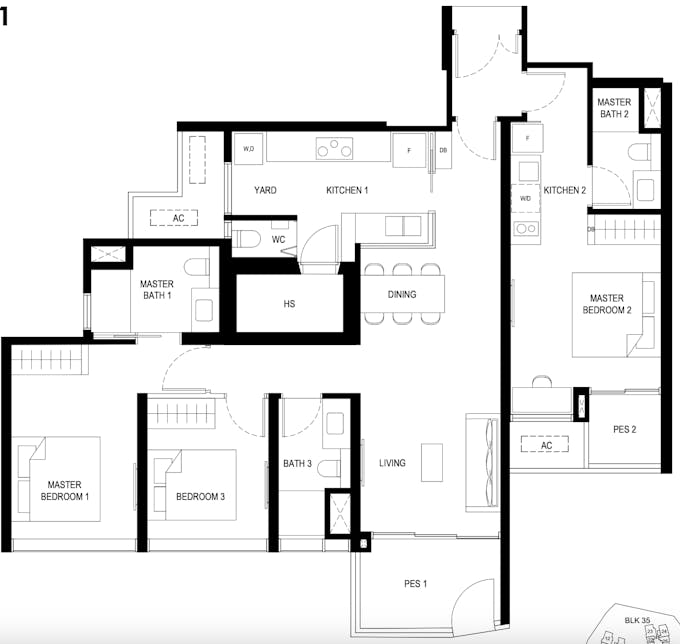 lentor hills residences 2 bedroom dual key floor plan