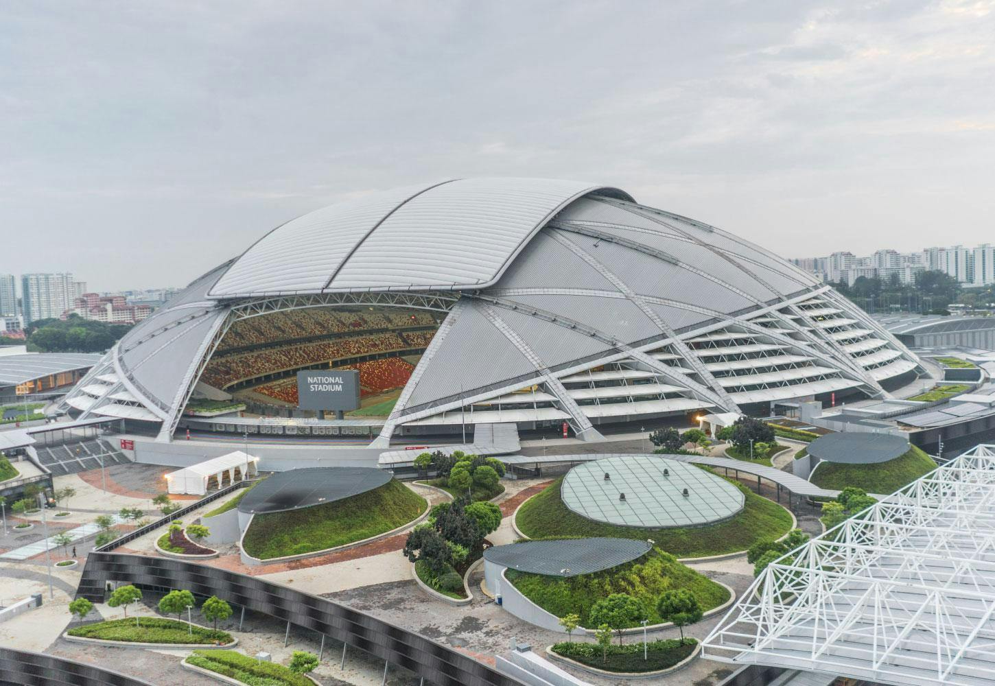 Singapore's National Stadium - a 55,000 seat stadium with a multi-purpose retractable roof and is used for sport events and concerts