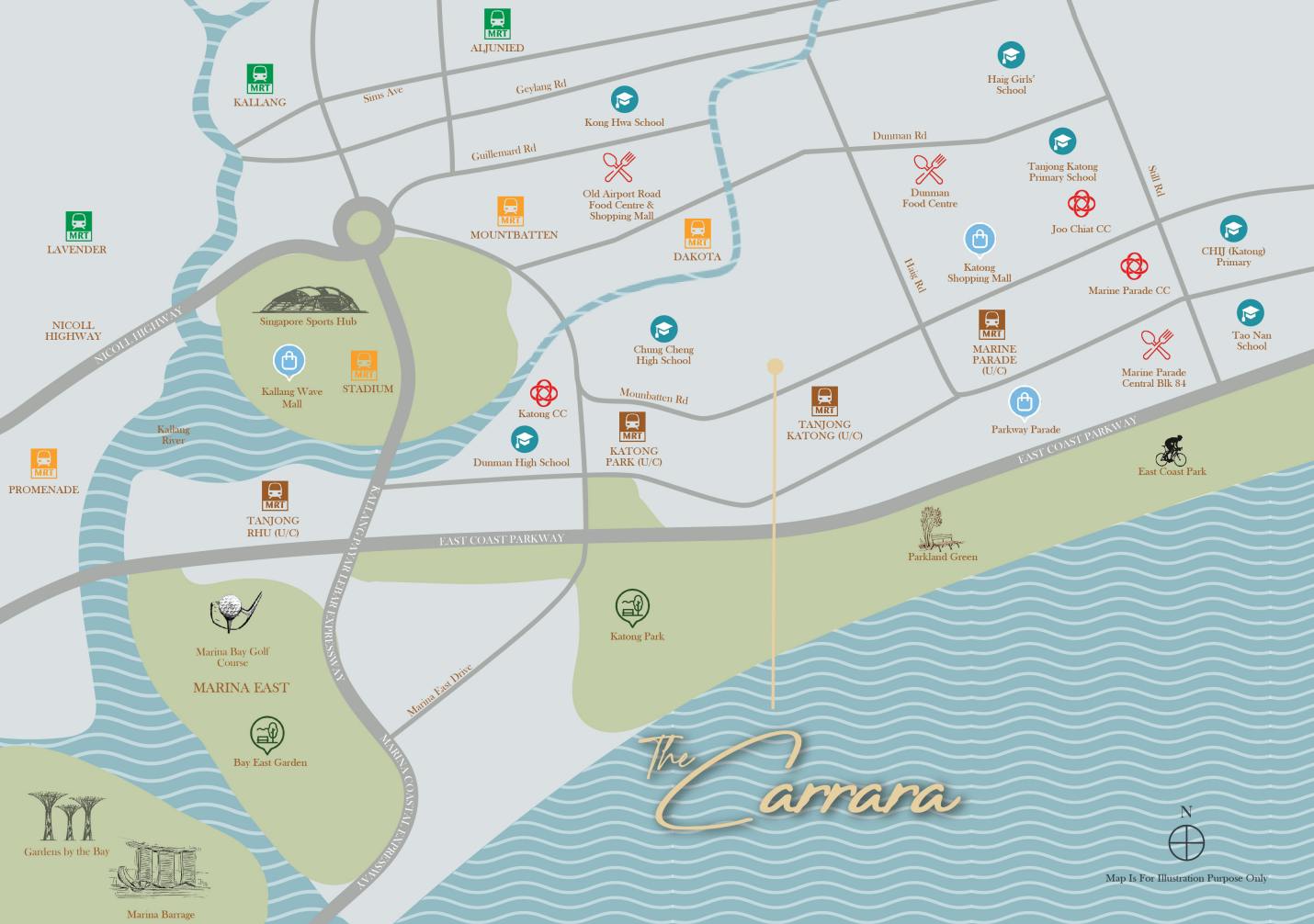 Map of The Carrara's vibrant neighbourhood