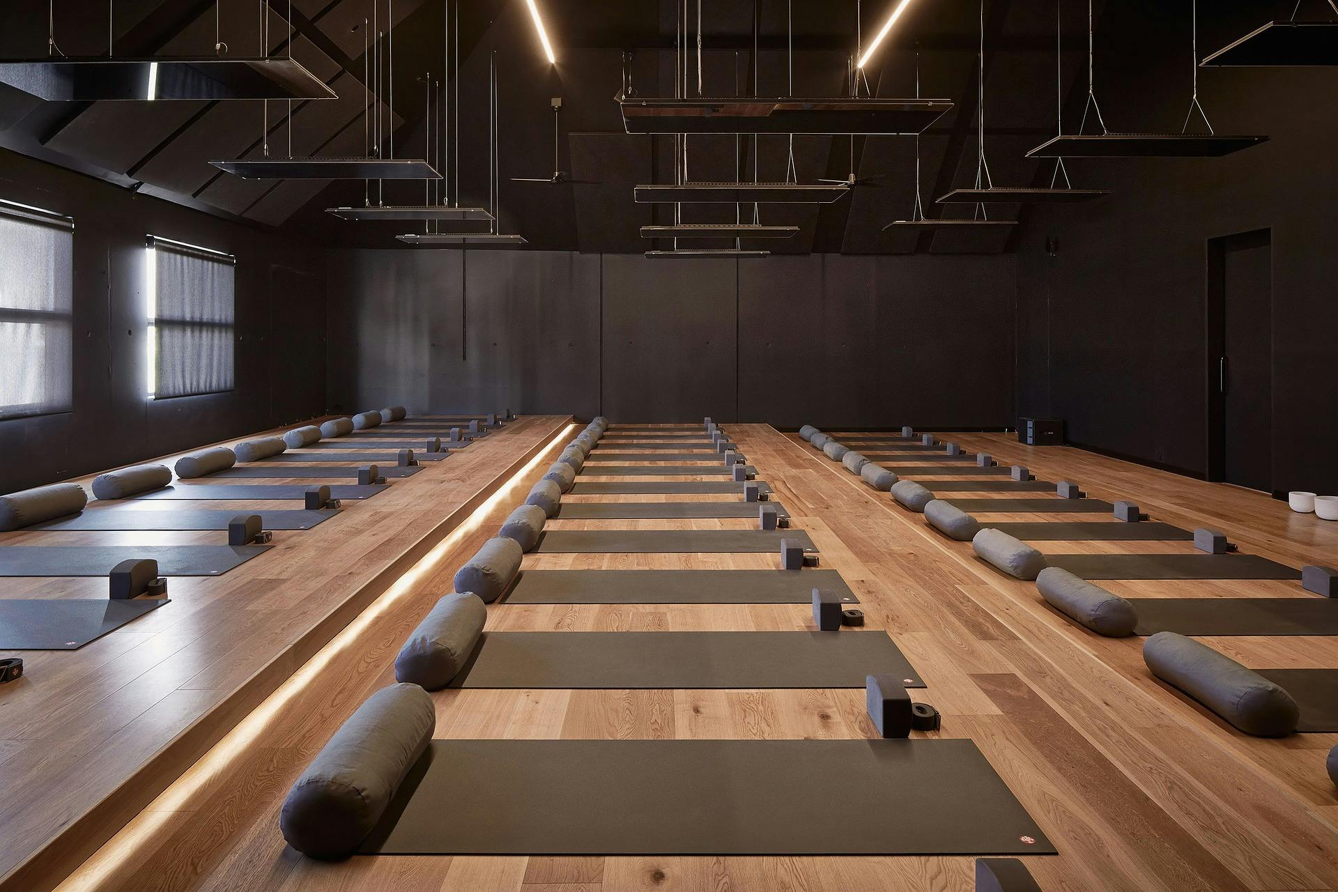 Yoga mats laid out for an upcoming Yoga class at boutique yoga studio Yoga Movement
