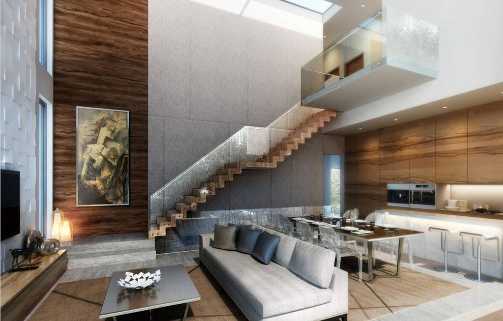 A two-floor home at High Park Residences with custom fittings and matching furniture