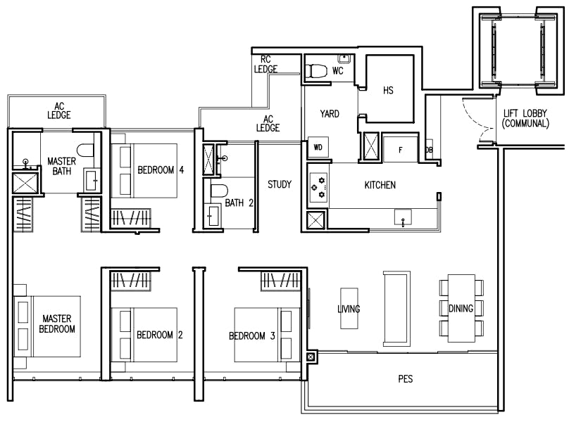 the commodore 4 bedroom premium + study floor plan
