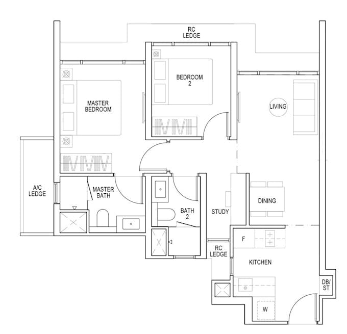 piccadilly grand 2 bedroom study b2s floor plan