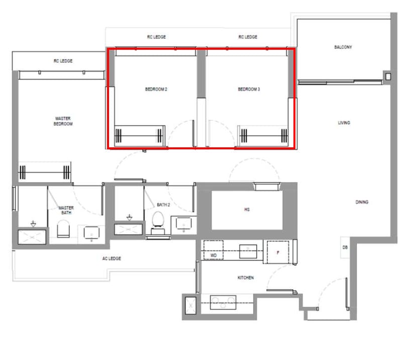 North Gaia 3 bedroom common bedroom floor plan