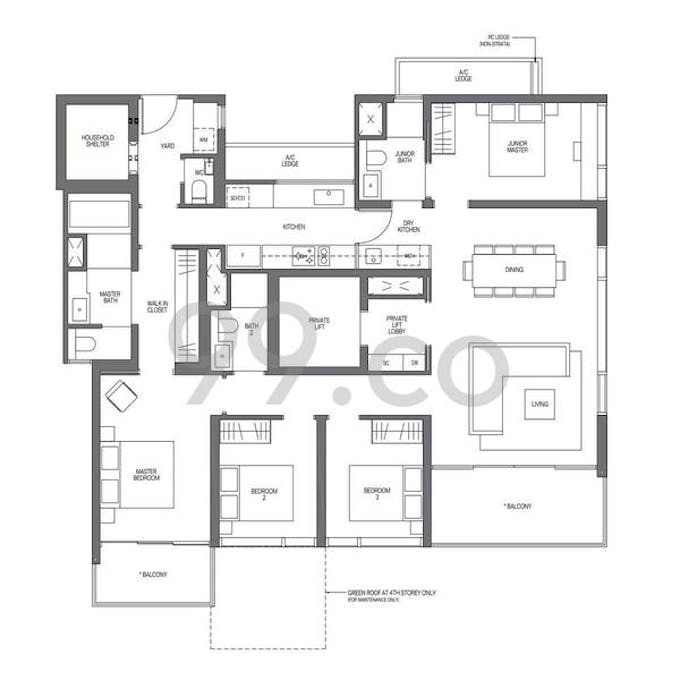 midtown modern 4 bedroom premium unit layout