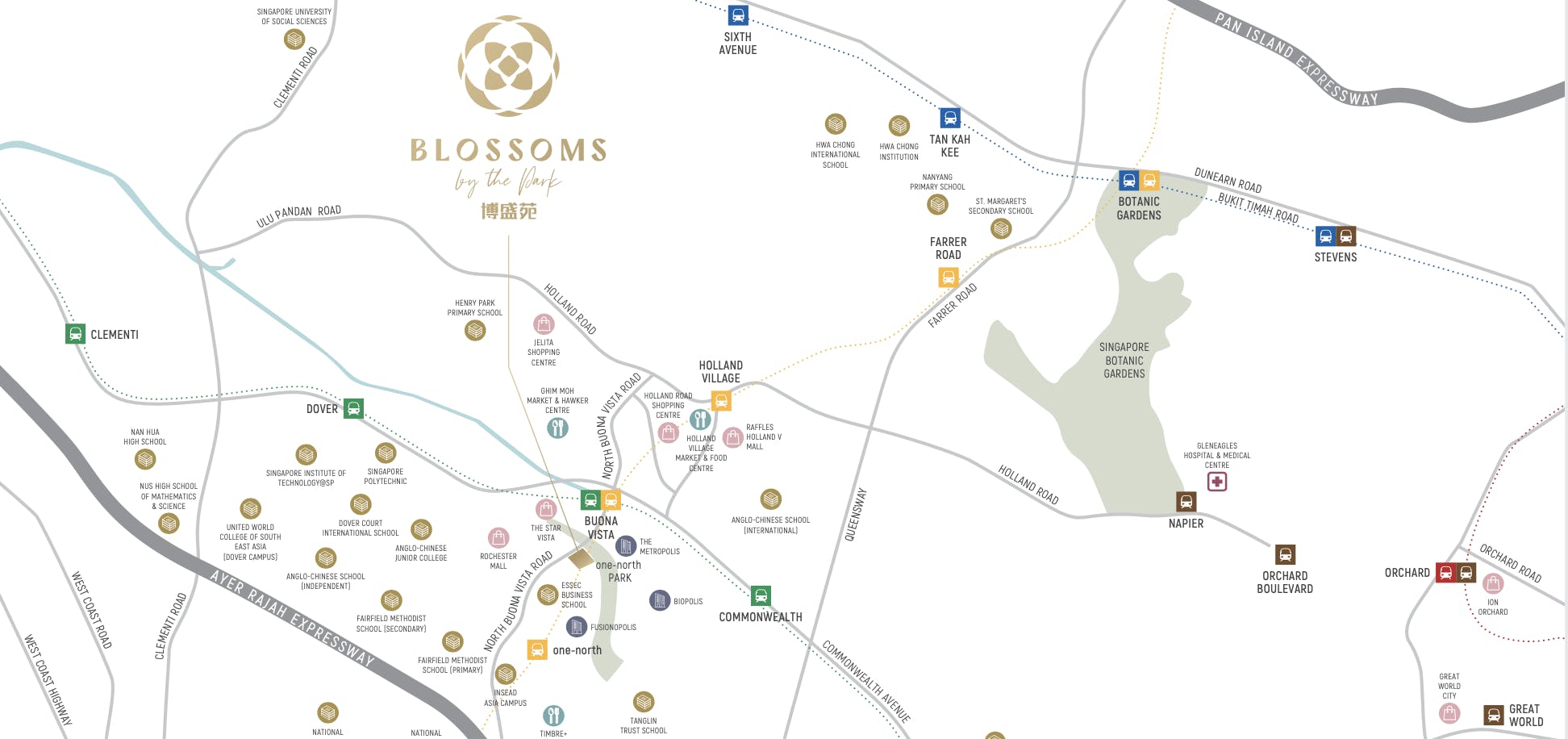 blossoms by the park location map