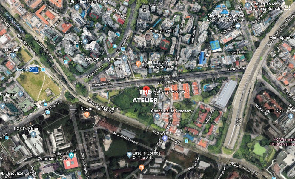 The Atelier on a Google map shows its accesibility to surrounding roads and amenities.