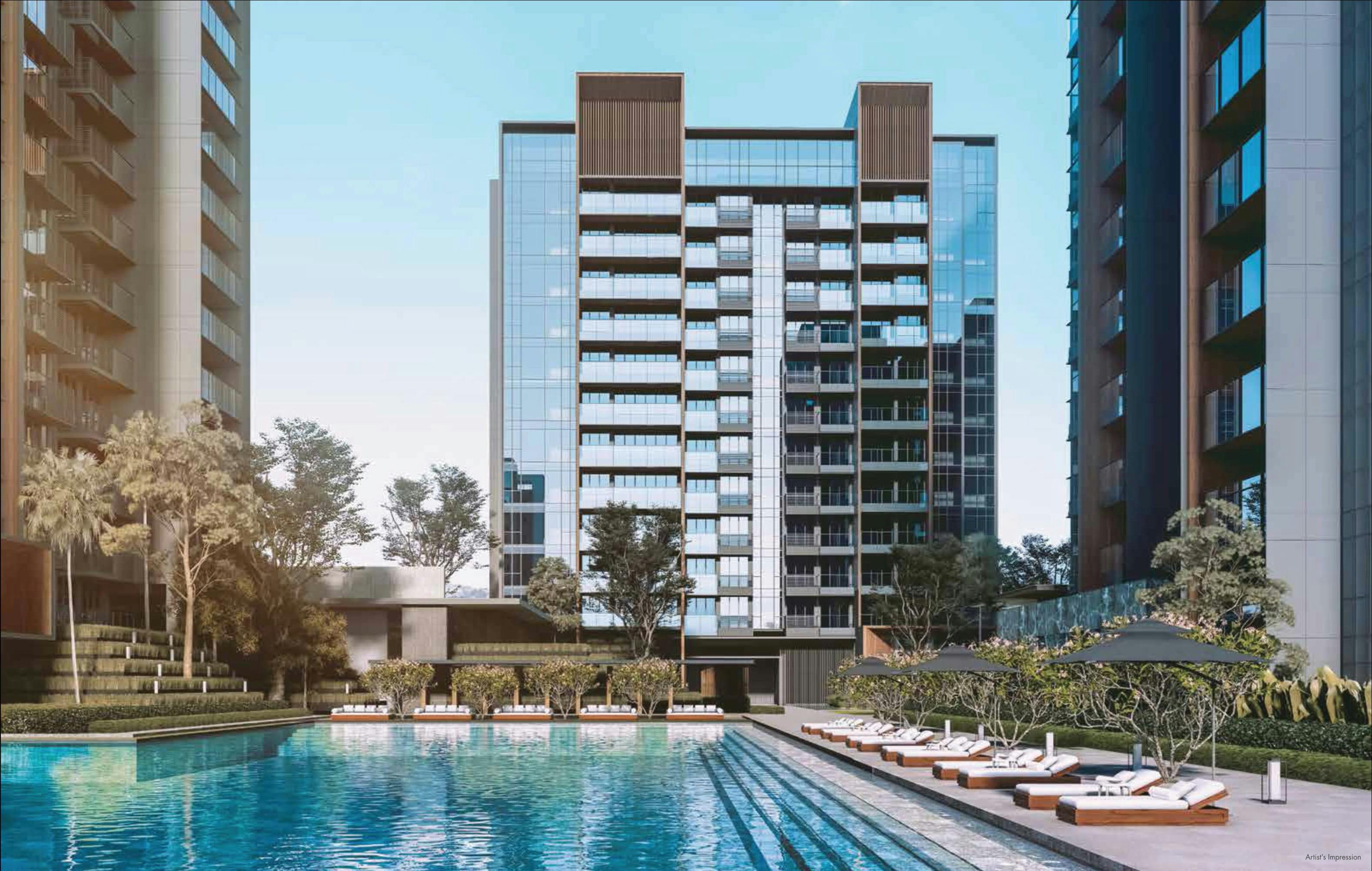Pool view of the stunning Leedon Green, located in Holland