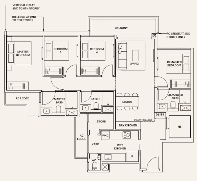 the watergardens 4 bedroom 1302 sq ft floor plan