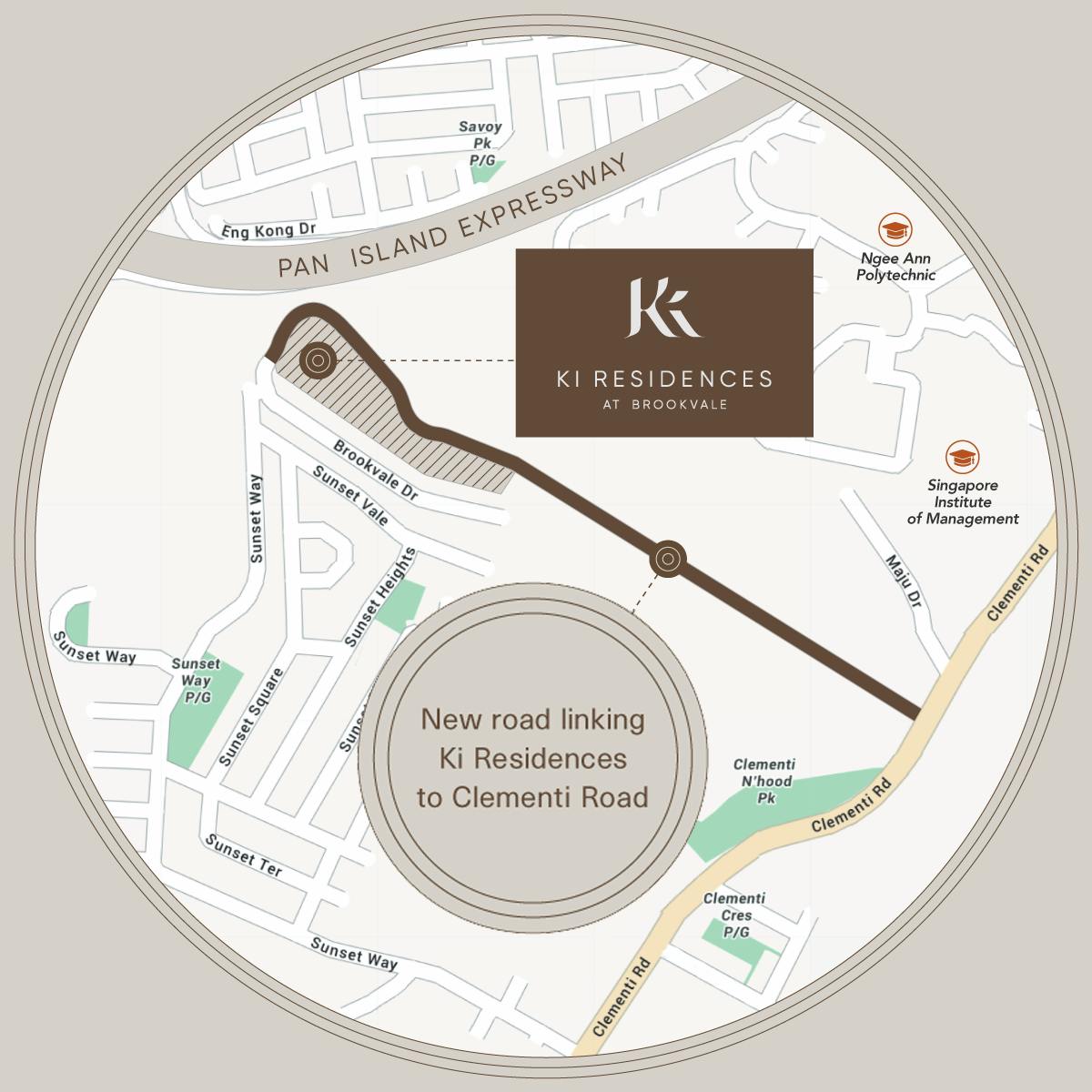 An illustration of Ki Residences at Brookevale and the new road that will link Ki Residences to Clementi Road
