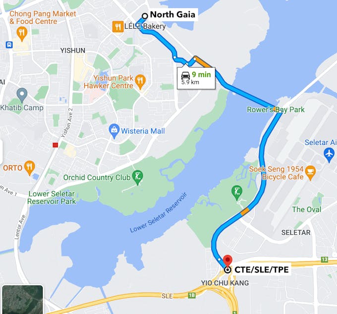 north gaia direction to CTE SLE and TPE on Google Maps