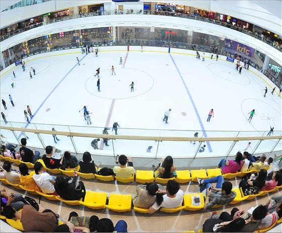Families living at Le Quest can have a fun time ice skating at The Rink at Jcube.