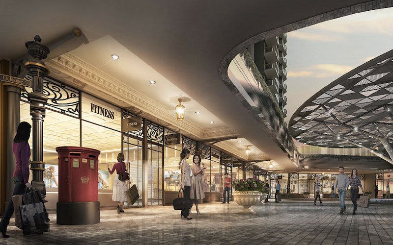 Plaza-style amenities and storefronts within Stars of Kovan