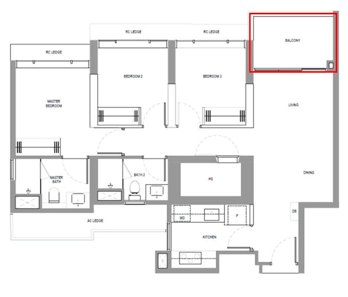 north gaia 3 bedroom balcony floor plan