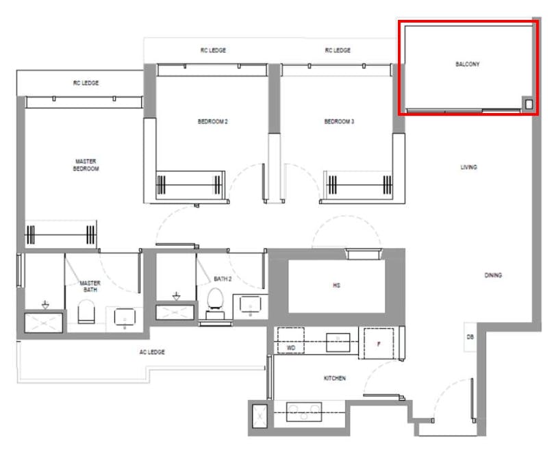 north gaia 3 bedroom balcony floor plan
