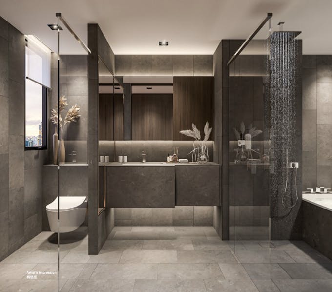 midtown modern sky bungalow master bathroom