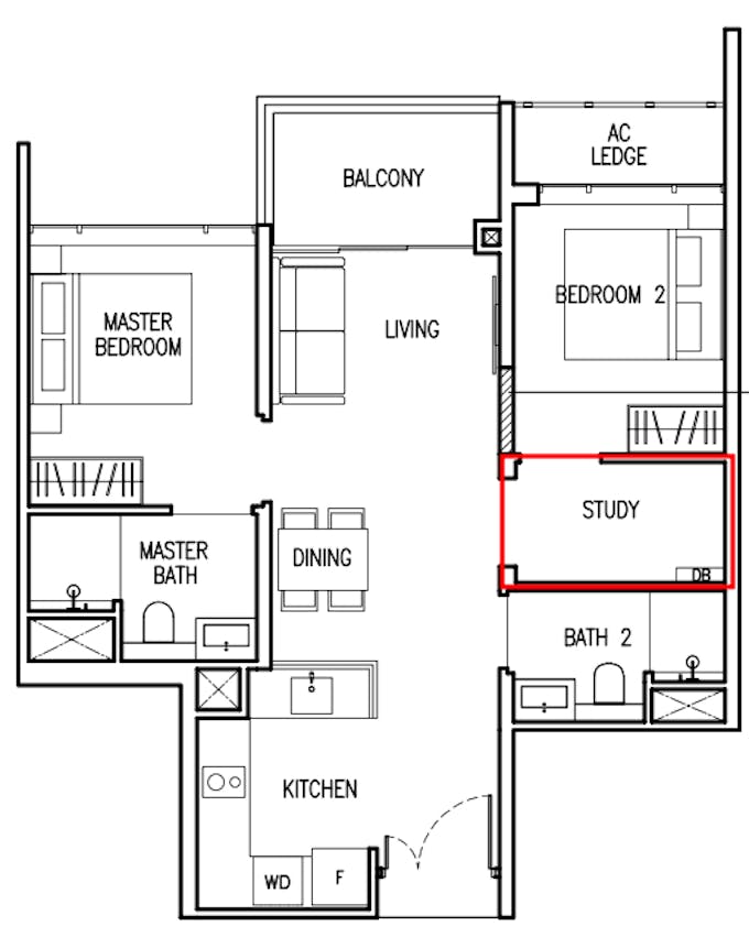 the commodore 2 bedroom study floor plan