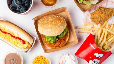 A flatlay photograph of Jolibee's food