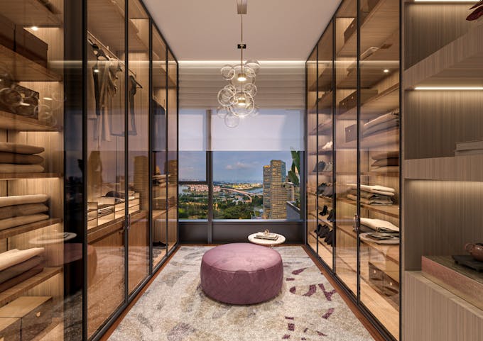 midtown modern sky bungalow walk-in wardrobe